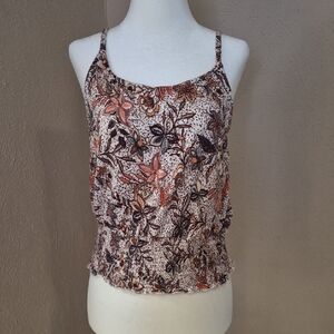 Daytrip Floral Smocked Hem Cami in Cream, Brown & Orange